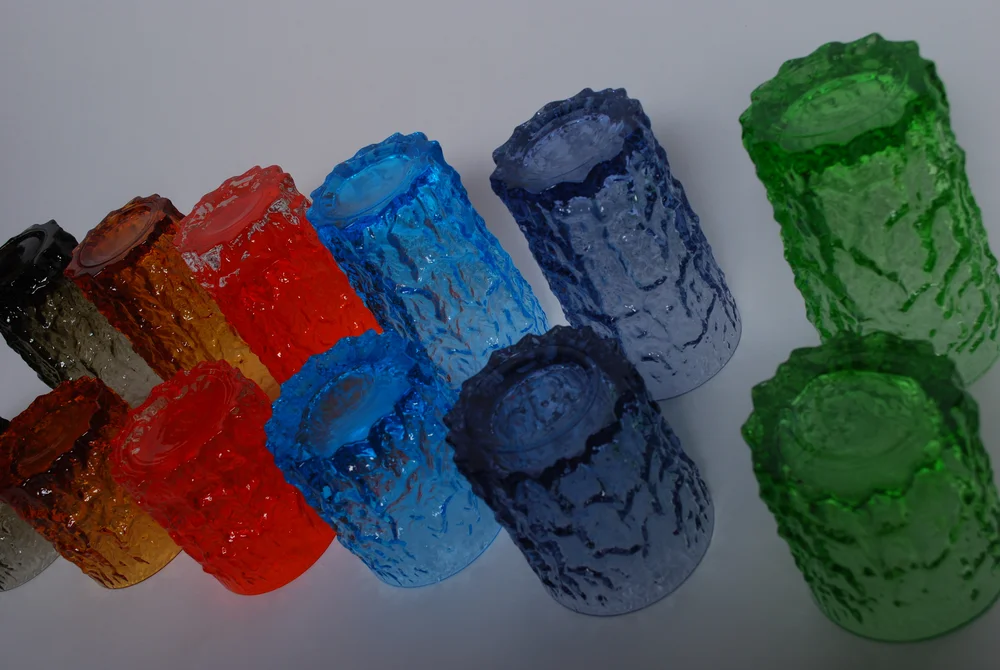 ビンテージWhite Friars GLASS(‘69-GeoffreyBaxt Whitefriars set colorful glass 'Textured Bark' by Geoffrey